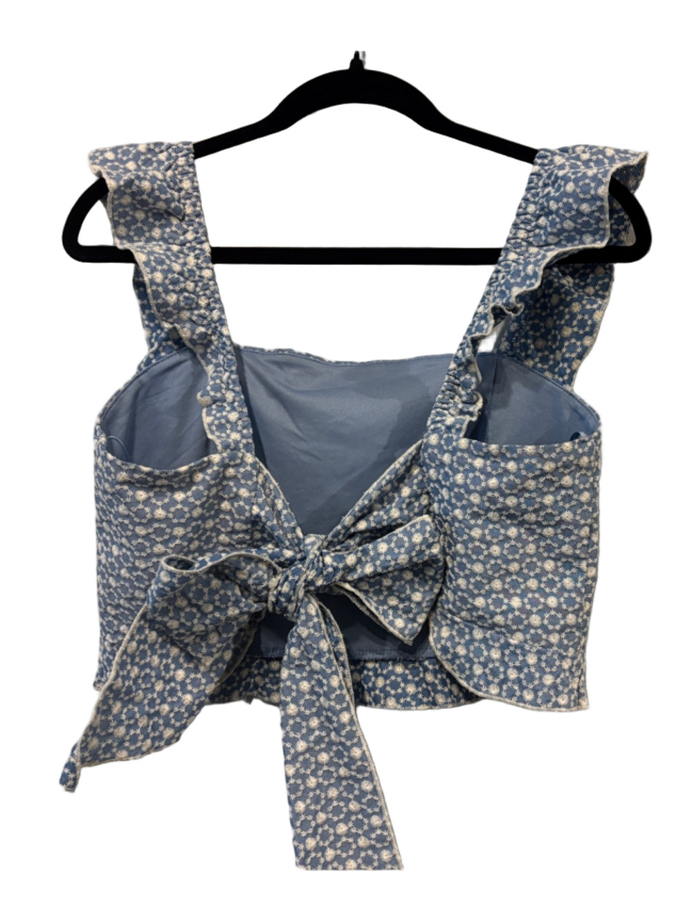 Kirious Eyelet Ruffle Sleeveless Tie Back Blouse Top - Blue and White - XL - Picture 2 of 4